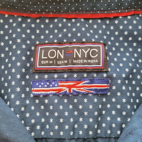 Lon NYC Star Pattern Short Sleeve Button Up Shirt Medium - Picture 5 of 11